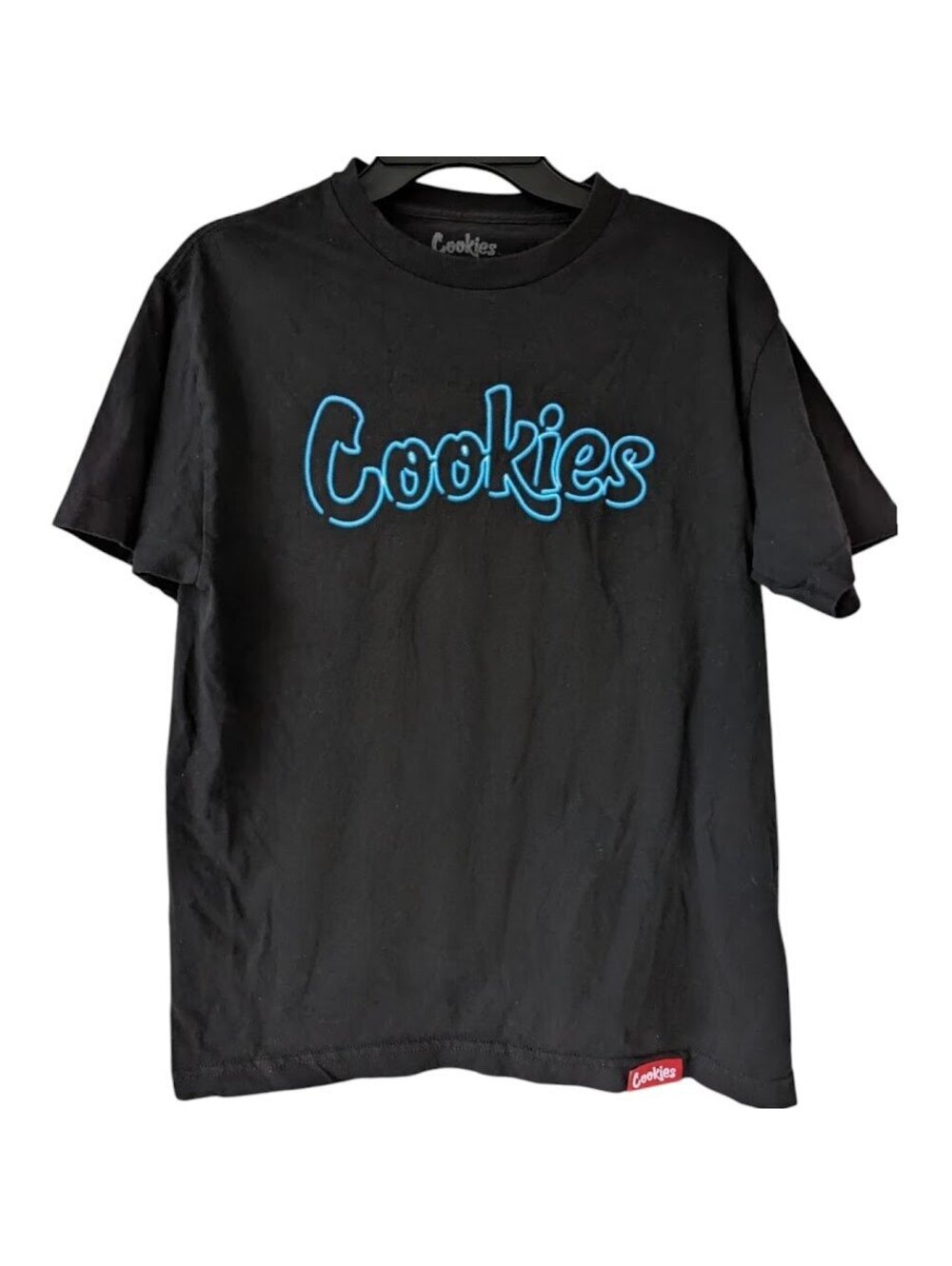 Cookies Blue Script Logo Graphic T-Shirt Mens Medium Black Cotton Tee 20x26.5